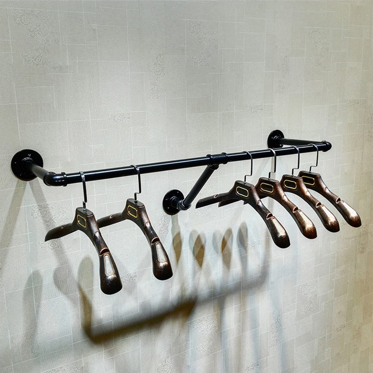 FURVOKIA Industrial Pipe Wall Mounted Clothes Hanging Shelves System,Metal Clothing Towel Rack,Garment Rack Display,Closet Organ