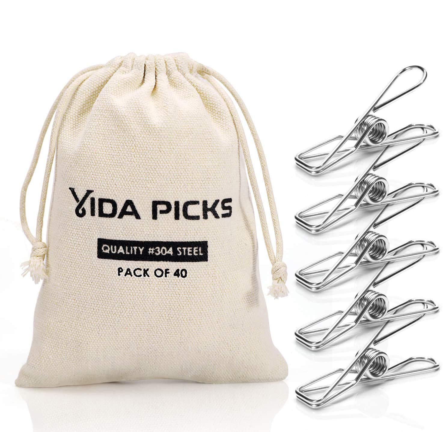 40 Pack Wire Clothes Pins Heavy Duty Outdoor, Stainless Steel ClothesPins for Hanging Clothes, Metal Clothes Pegs, Clothing Clip