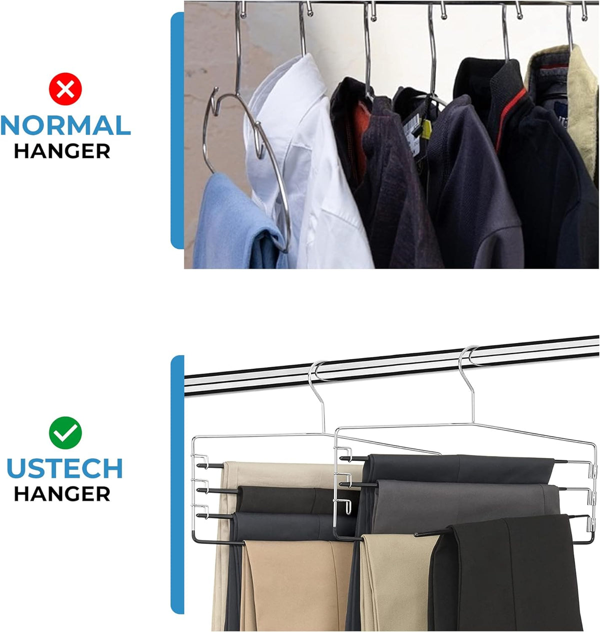 4-Tier Swing Arm Pants Hanger with Removable Foam-Padded Arms, Up to 5 Garments, Chrome