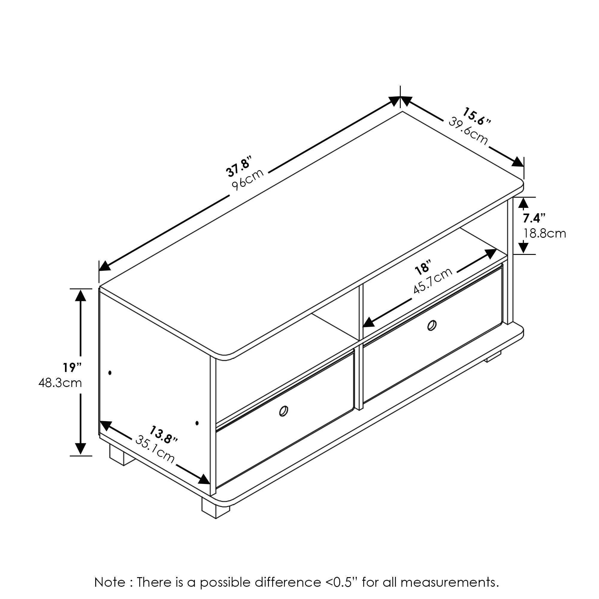 Furinno Andrey Entertainment Center With Bin Drawers, French Oak Grey/Black