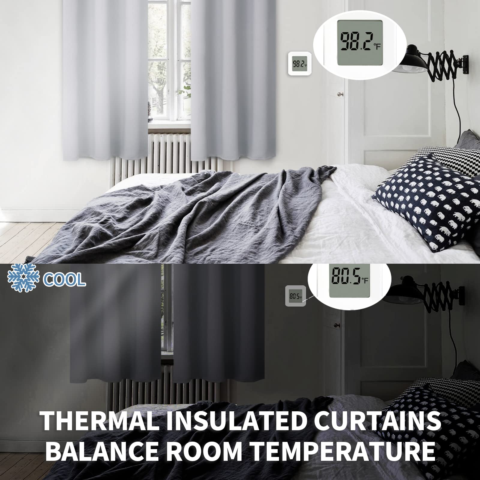 Bgment Light Grey Blackout Curtains 90 Inches Length - Rod Pocket Room Darkening Window Drapes For Bedroom Living Room Office, 2 Panels, 52 X 90 Inch