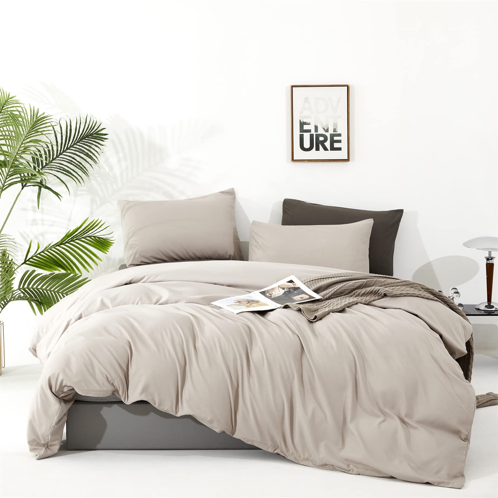 Karever Light Khaki Comforter Set King Size Khaki Comforter 3 Pieces Champagne Color King Comforter Bedding Set Women Solid Khak