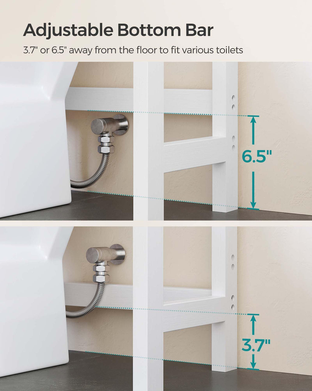 Songmics Over The Toilet Storage, 3-Tier Bamboo Over Toilet Bathroom Organizer With Adjustable Shelf, Fit Most Toilets, Space-Saving, Easy Assembly, White Ubts01Wt