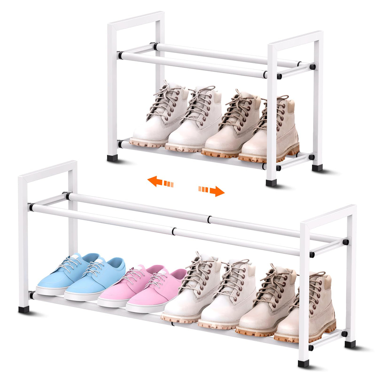 Bumusty 2-Tier Expandable Shoe Rack For Closet, 18-33    Adjustable Shoe Rack For Small Space, Small Shoe Organizer For Front Do