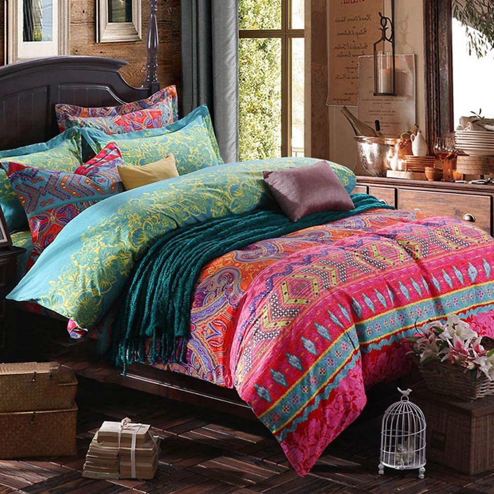 Boho Duvet Cover King, Microfiber 3 Pieces King Boho Bedding Set, 1 Duvet Cover +2 Pillowcases, Colorful Boho Bohemia Printed De