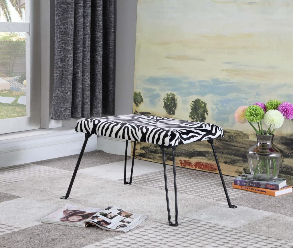 HomeRoots Polyresin 24' Faux Zebra Microfiber Folding Bench
