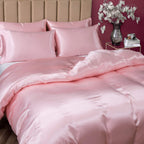 P Pothuiny 5 Pieces Satin Duvet Cover Full/Queen Size Set, Luxury Silky Like Blush Pink Duvet Cover Bedding Set With Zipper Clos