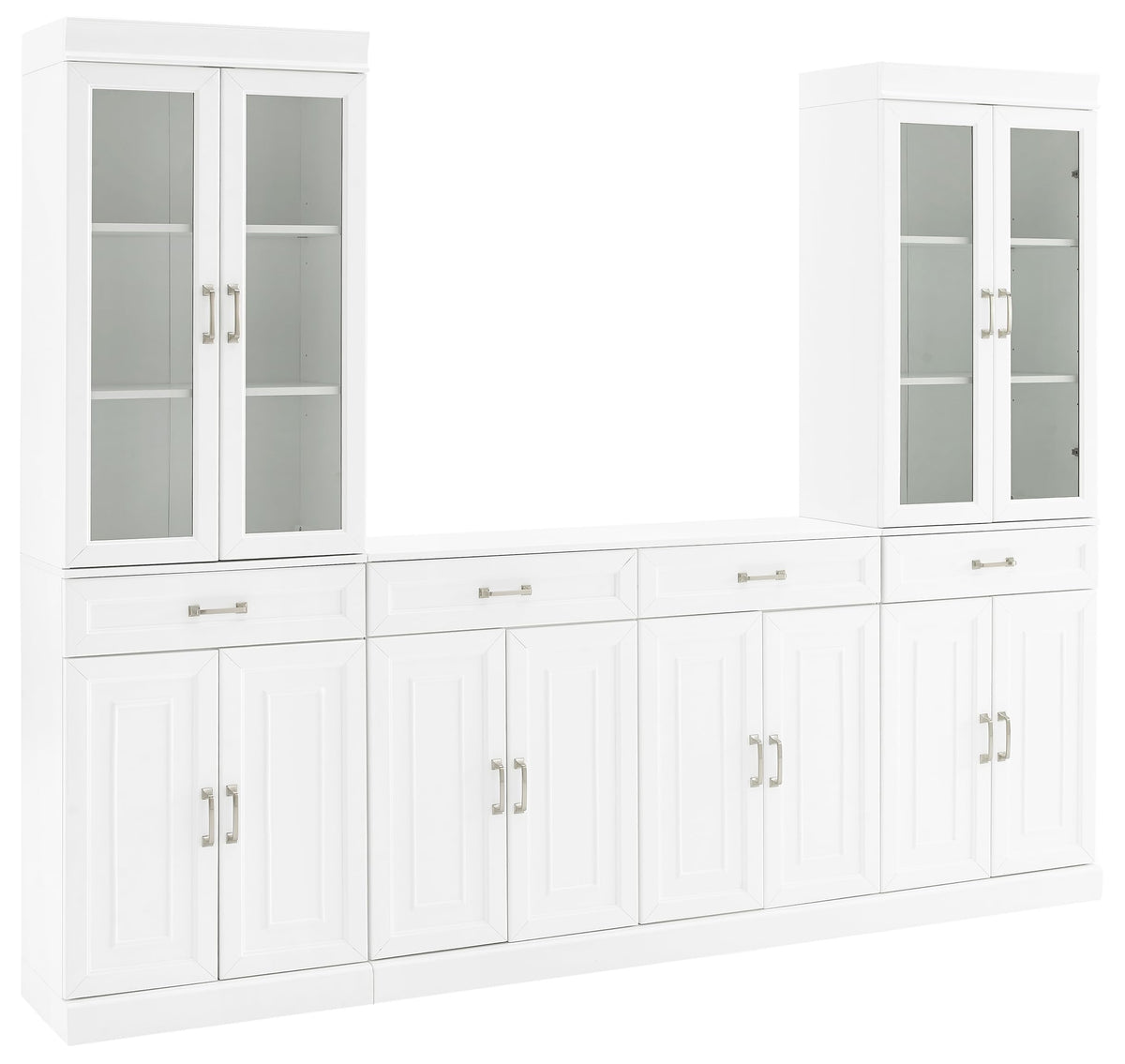 Crosley Furniture Stanton 3-Piece Sideboard Buffet Cabinet and Glass Door Kitchen Storage Pantry Set, White