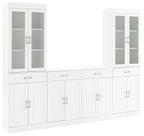 Crosley Furniture Stanton 3-Piece Sideboard Buffet Cabinet and Glass Door Kitchen Storage Pantry Set, White