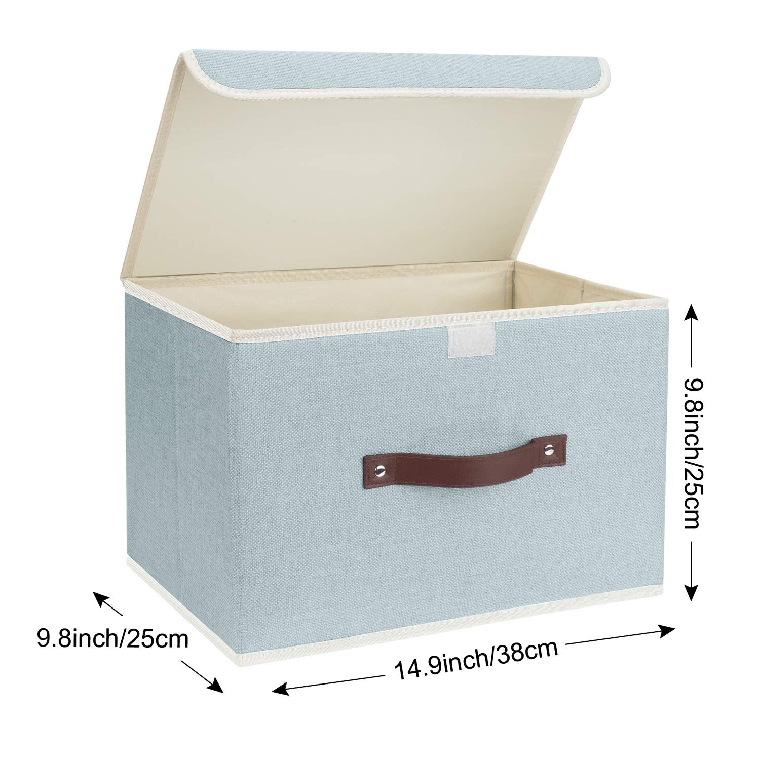 Tyeers Collapsible Storage Boxes, Washable Fabric Storage Bins With Lids, 14.9X9.8X9.8 Inches, 3 Pack, Aqua Spring