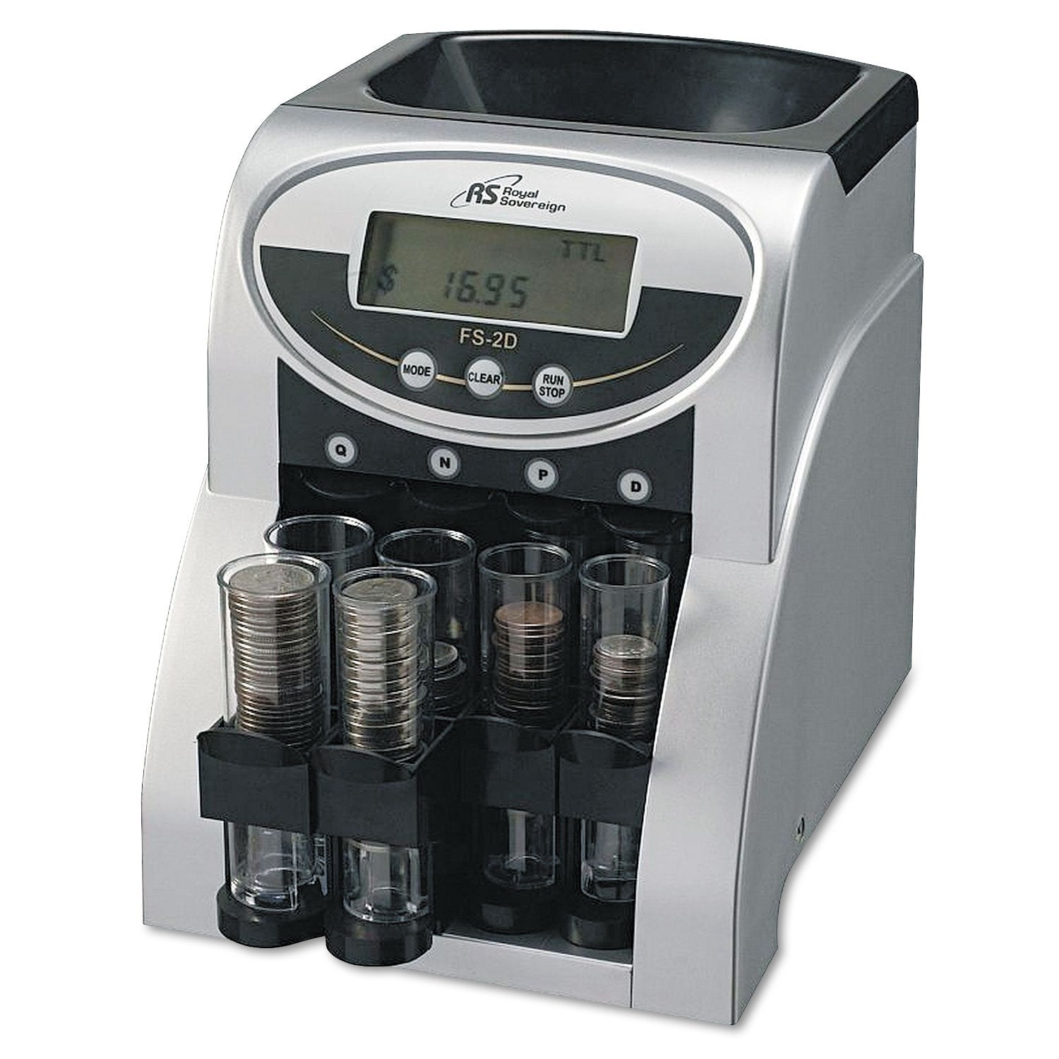 Royal Sovereign 2 Row Electric Coin Counter With Patented Anti-Jam Technology And Digital Counting Display (Fs-2D),Blk/Silver