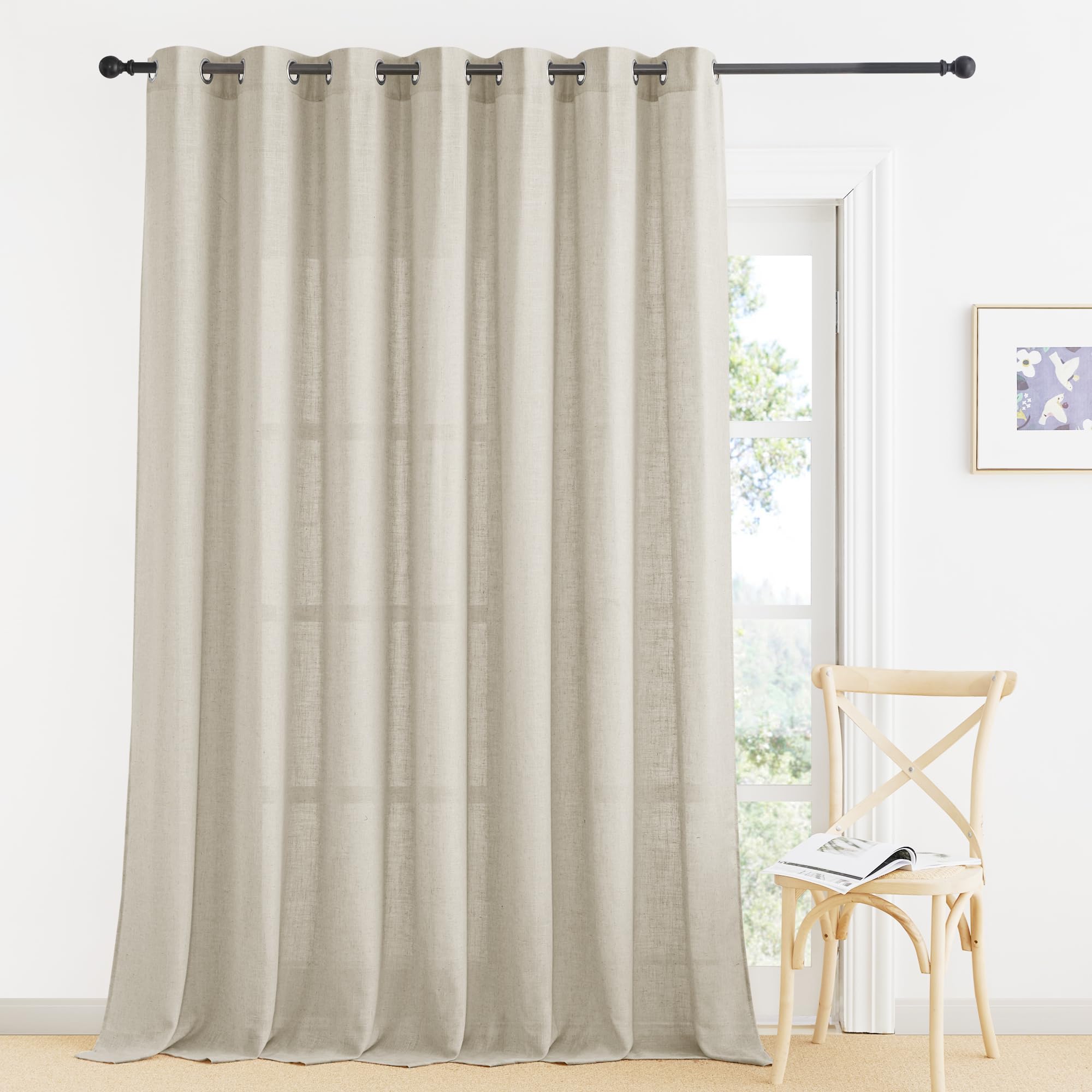 Ryb Home Sheer Backdrop Curtain - Patio Sliding Glass Door Curtains Sun Light Diffusing Extra Wide Curtains For Office Living Ro