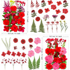 Mikiya 88Pcs Red Dried Pressed Flowers For Resin Molds, Assorted Real Natural Bulk Dry Floral Leaves For Diy Art Crafts, Epoxy J