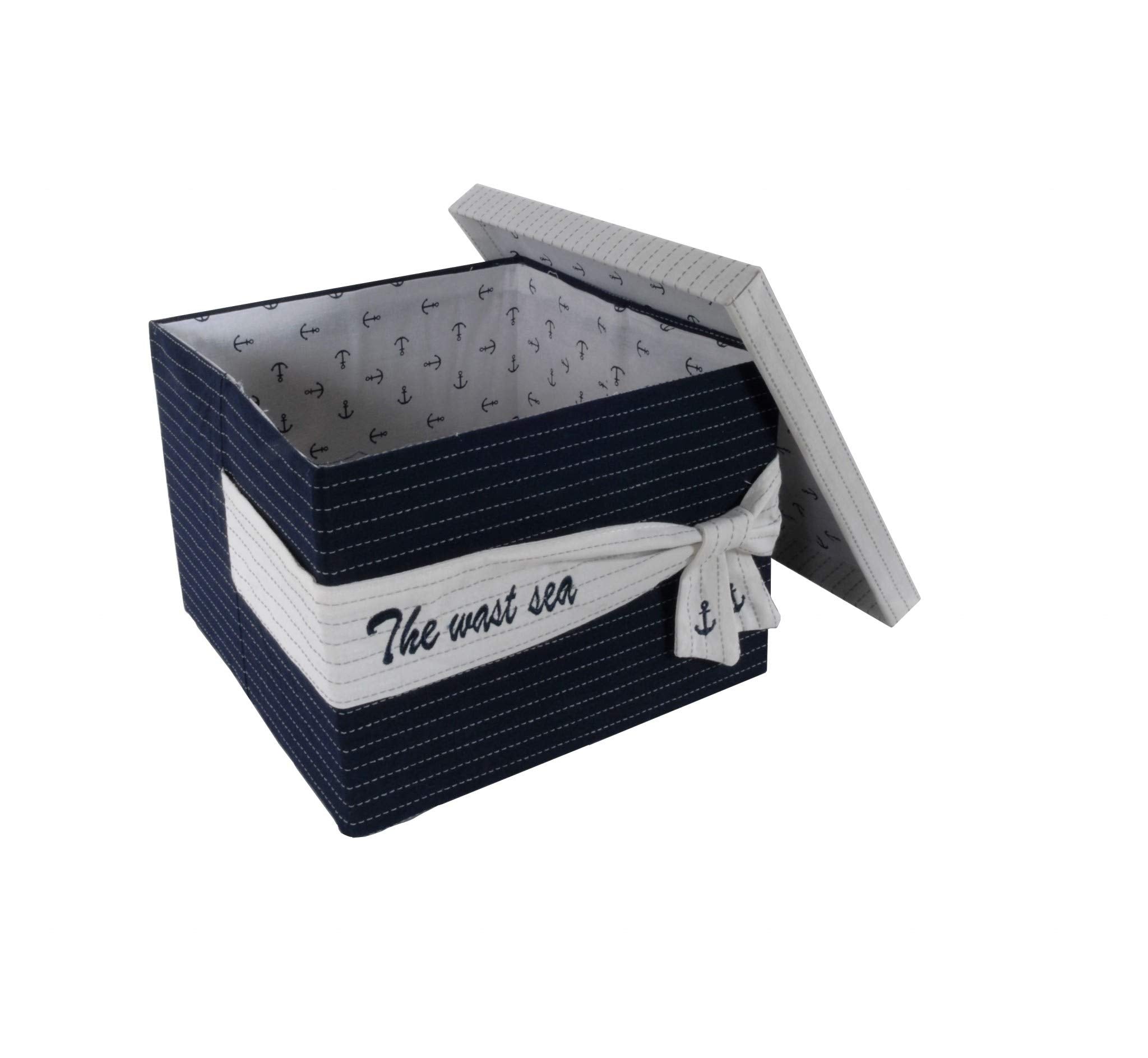 HomeRoots 11.5' x 12' x 8.5' White, Blue, Fabric -Boxes with Cover Set of 3