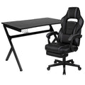 Flash Furniture Black Gaming Desk with Cup Holder/Headphone Hook/2 Wire Management Holes & Black Reclining Back/Arms Gaming Chair with Footrest