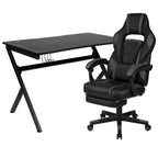 Flash Furniture Black Gaming Desk with Cup Holder/Headphone Hook/2 Wire Management Holes & Black Reclining Back/Arms Gaming Chair with Footrest