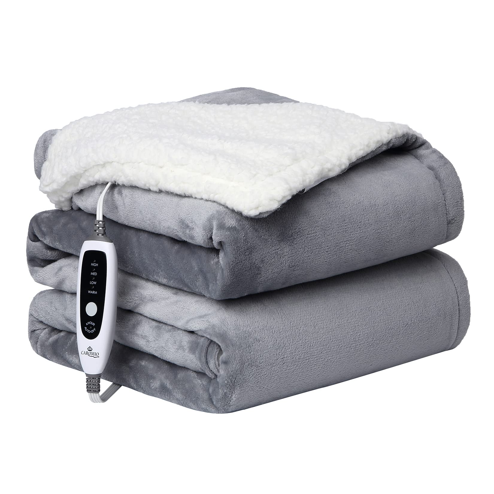 Caromio Heated Blanket Throw - Soft Thickened Flannel To Sherpa Reversible Electric Heating Blanket, Ul Certified 4 Heating Leve