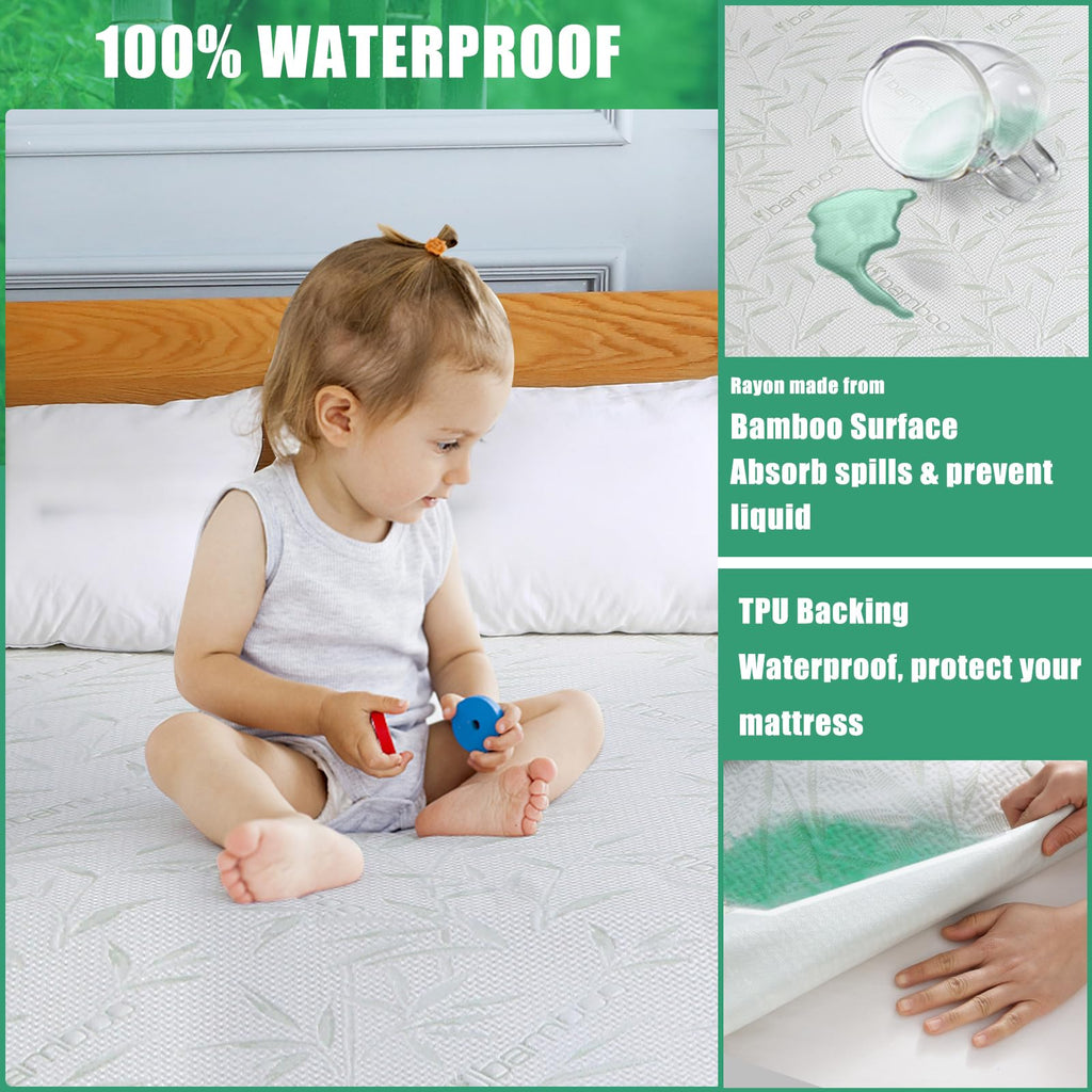 Jamrest Waterproof Mattress Protector Queen Size, Viscose Cooling Breathable Mattress Cover, Fitted Deep Pocket Mattress Pad Cov
