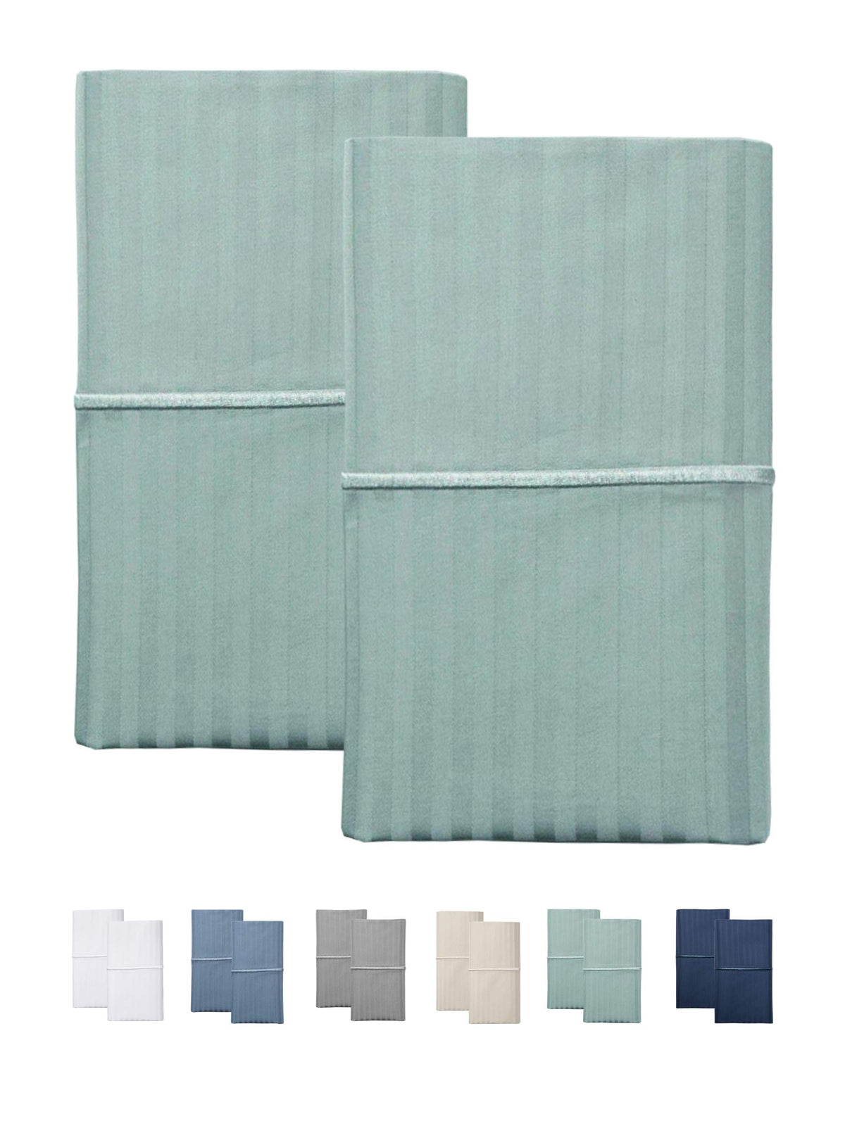 Feather & Stitch 2 Piece Pillowcase Set King Size Granite Green 100% Cotton Damask Stripe Pillow Cases 500 Thread Count 20X40 In