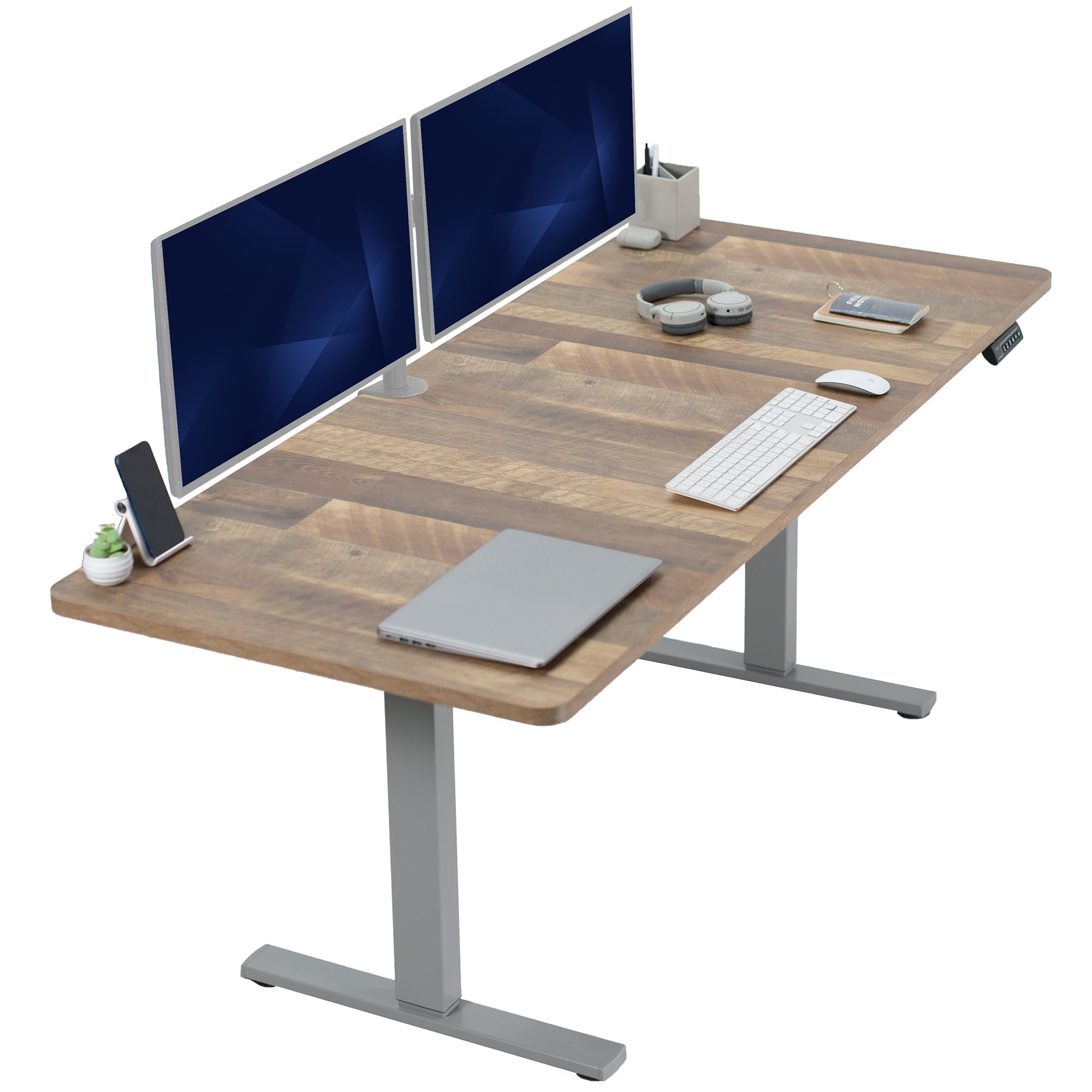 VIVO Electric 71 x 30 in Standing Desk, Memory Height Adjustment, 1B Series, Holds 220 lbs, Reclaimed Wood Top Gray Frame, DESK-