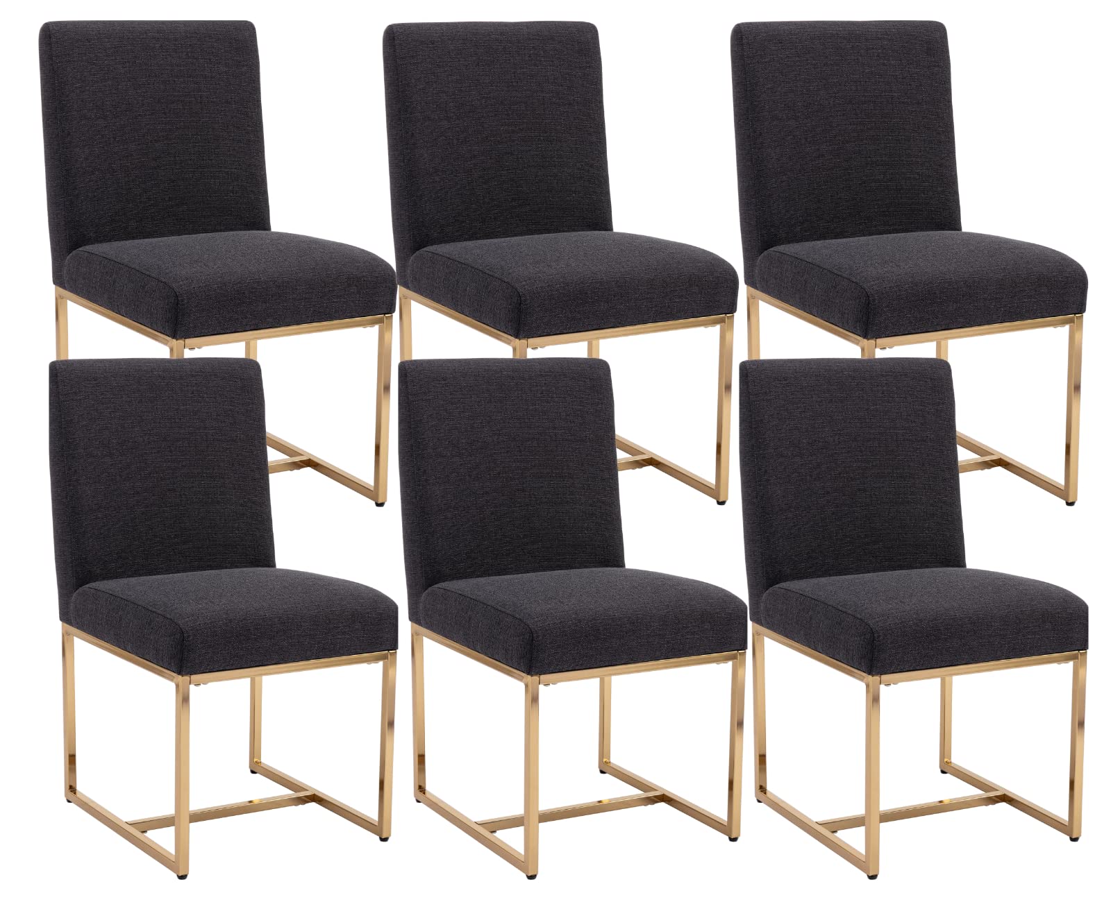 Cimota Black Modern Dining Chairs Set Of 6, Upholstered Dining Room Chairs Armless Guest Side Chair With Gold Base For Dining Ro