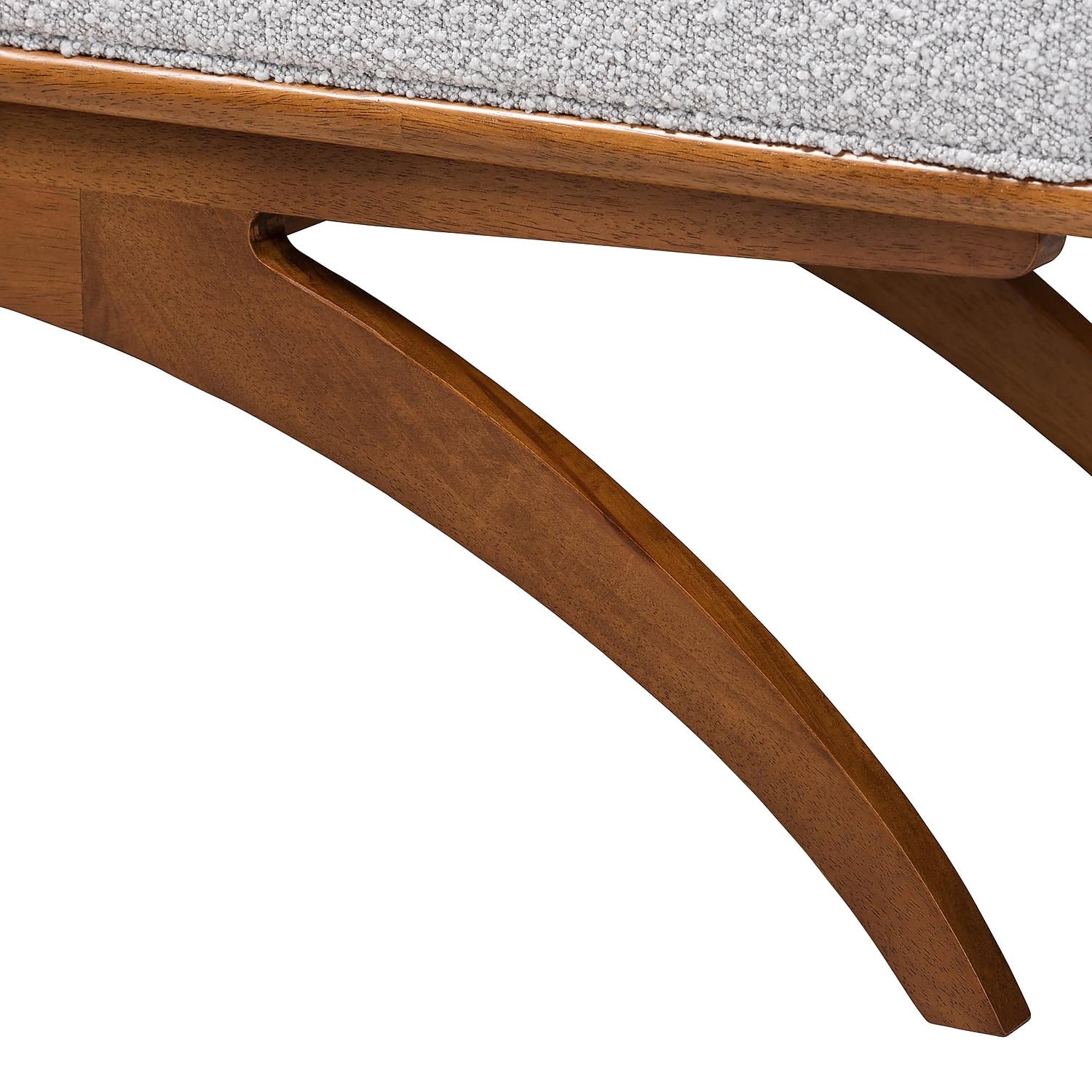 Baxton Studio Orella Boucle Fabric Bench, Light Grey/Walnut Brown (233-13321-HiT)
