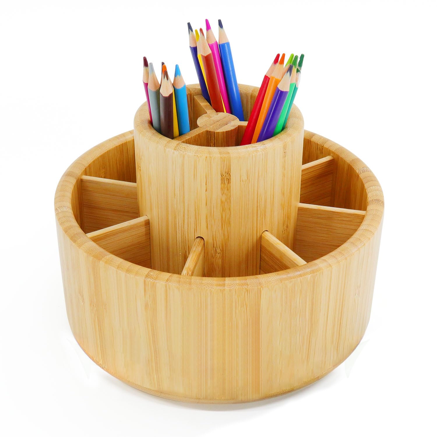 Utoplike Bamboo Rotating Art Supply Desk Organizer, Pencil Holder Organizer, Desktop Storage Caddy For Pen, Colored Pencil, Cray