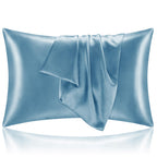 Bedelite Satin Pillowcase With Zipper, Airy Blue Pillow Cases Queen Size Set Of 2, Super Soft And Cooling Similar To Silk Pillow