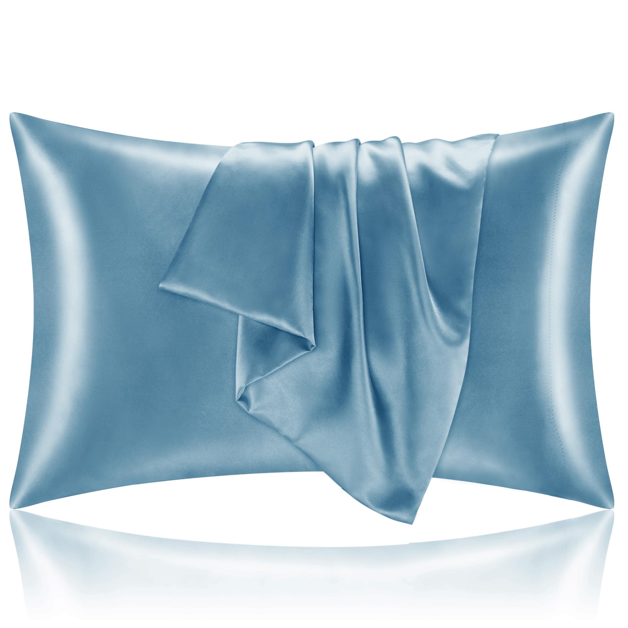 Bedelite Satin Pillowcase With Zipper, Airy Blue Pillow Cases Queen Size Set Of 2, Super Soft And Cooling Similar To Silk Pillow