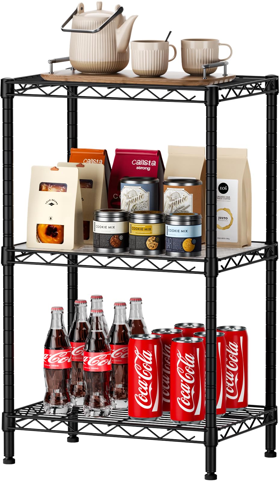 SINGAYE 3 Small Shelves Storage Shelf Wire Shelving Unit Metal Shelf Adjustable Organizers Storage Shelving with Wheels for Bath