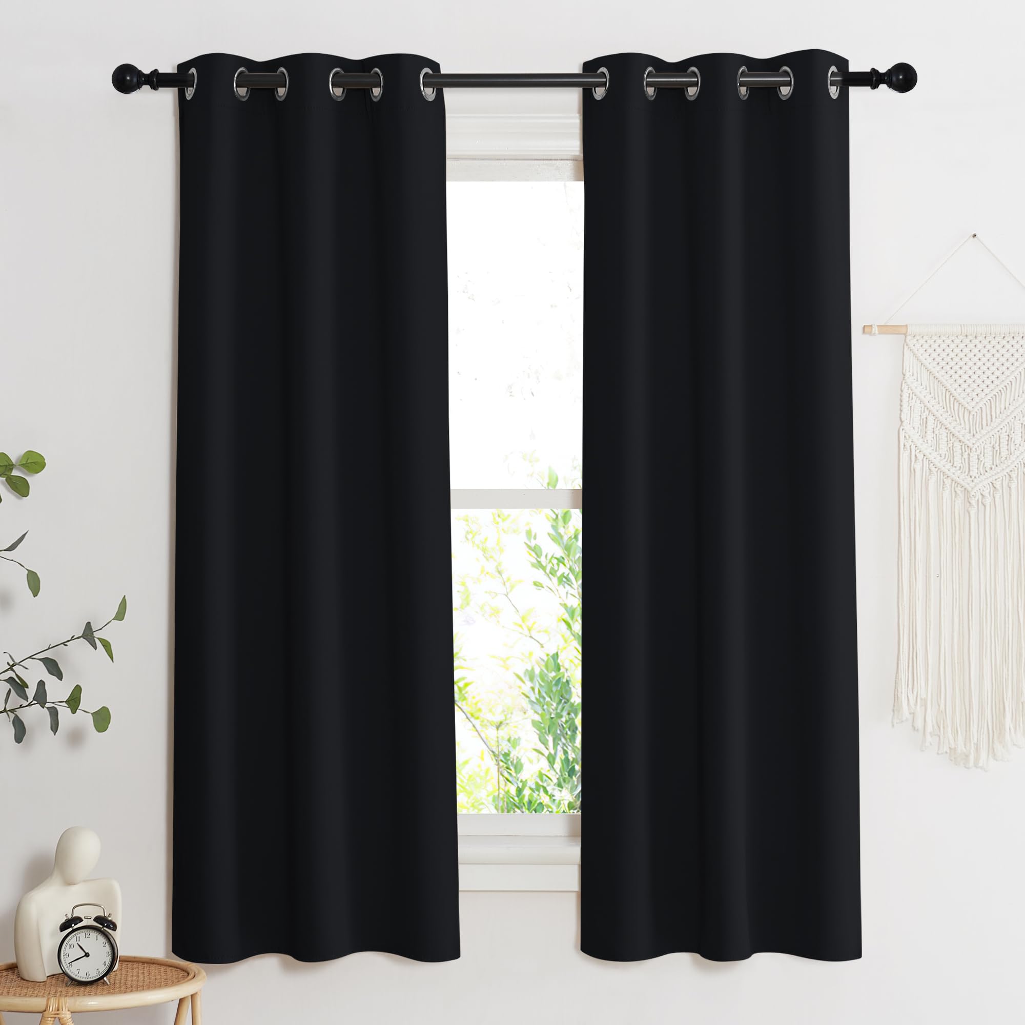 Nicetown Soundproof Thermal Insulated Blackout Curtain, Single Panel, 34 Inches By 84 Inch, Black, Thermal Insulated Solid Grommet Blackout Drape For Dining Room