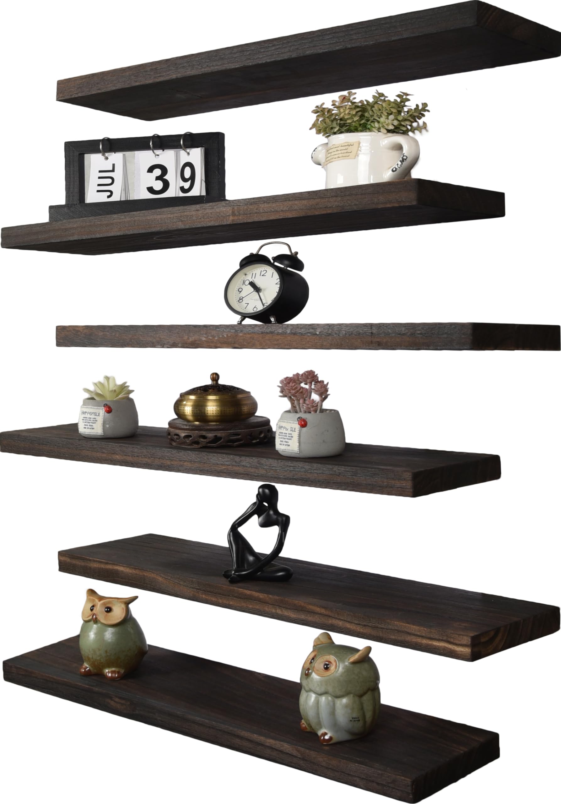 Hxswy 24 Inch Rustic Floating Shelves For Wall Decor Farmhouse Wood Wall Shelf For Bathroom Kitchen Bedroom Living Room Set Of 6 Brown