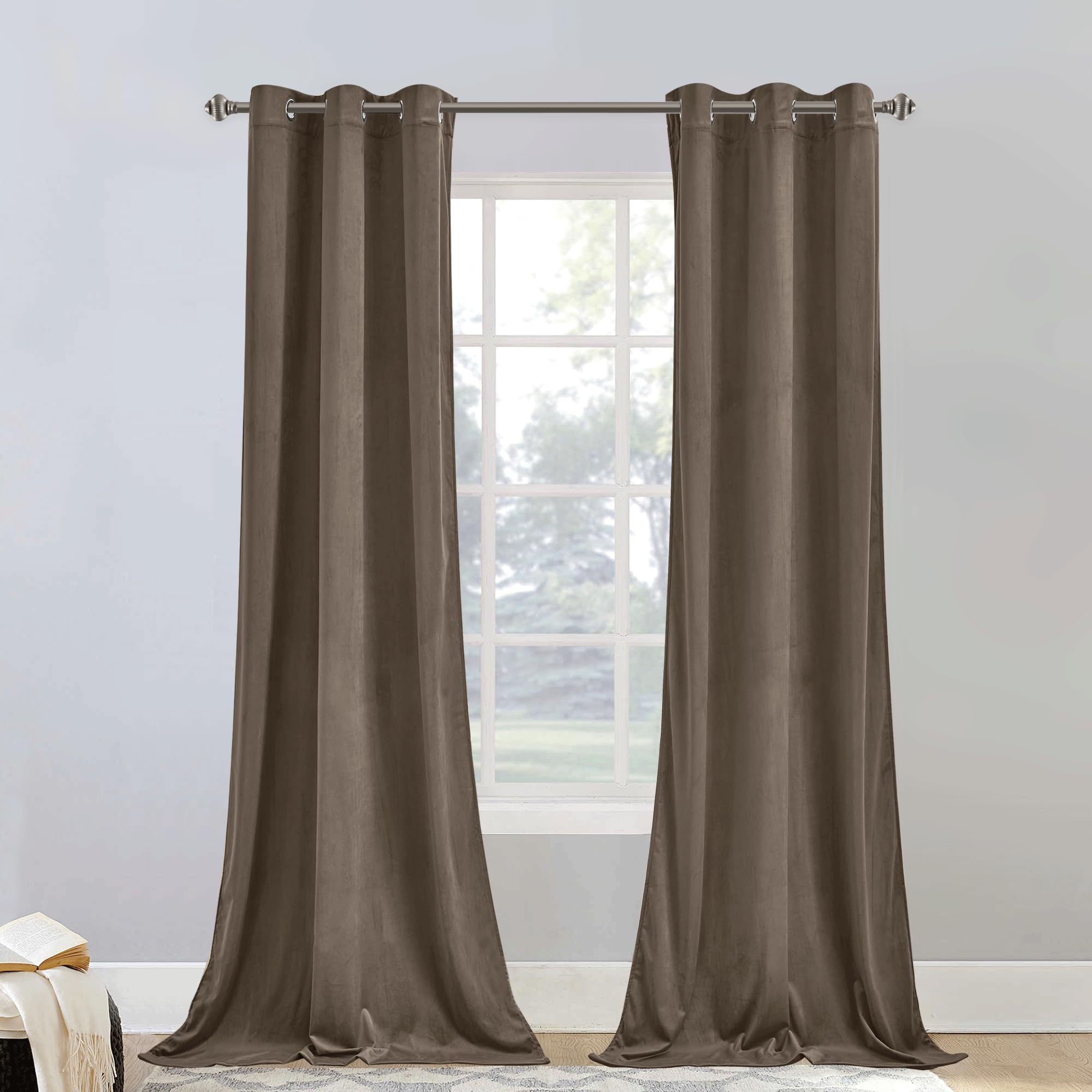 Stangh Velvet Curtains 90 Inches Long Taupe - Light Blocking Bedroom Drapes Privacy Protection, Heavy Grommet Window Treatment F