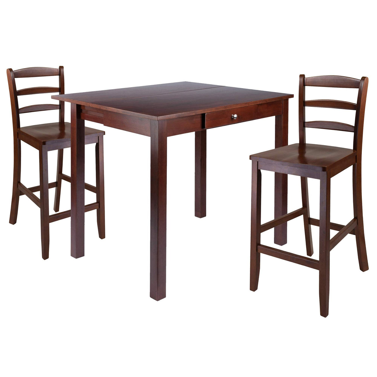 Ergode Wood Perrone High Table Set | Expandable Dining Solution | 2 Stools | Walnut Finish | Space-Saving | 160lbs Weight Limit (94448-VV)