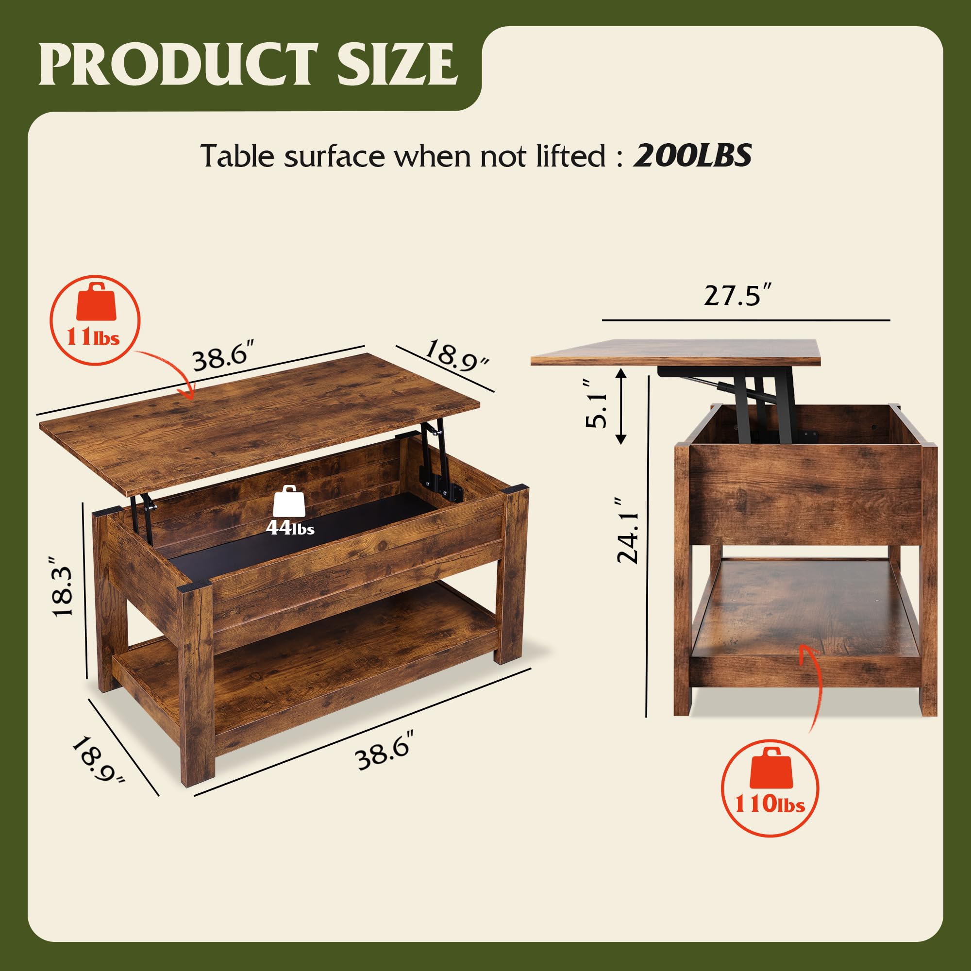 Wlive Coffee Table, 39' Lift Top Coffee Table With Hidden Compartment And Storage Shelf For Living Room, Rustic Brown
