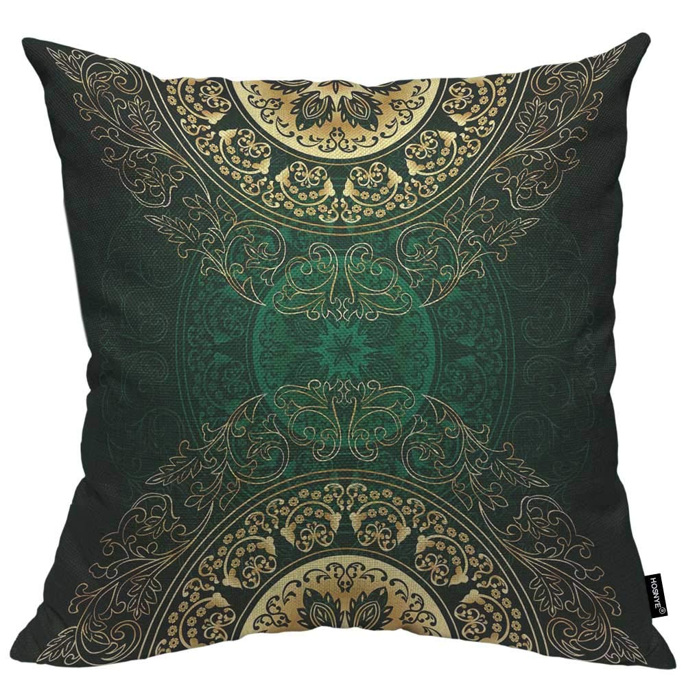 Hosnye Vintage Floral Background Cotton Linen Throw Pillow Case Luxury Green Gold Pillow Cushion Covers Home Sofa Decorative 18