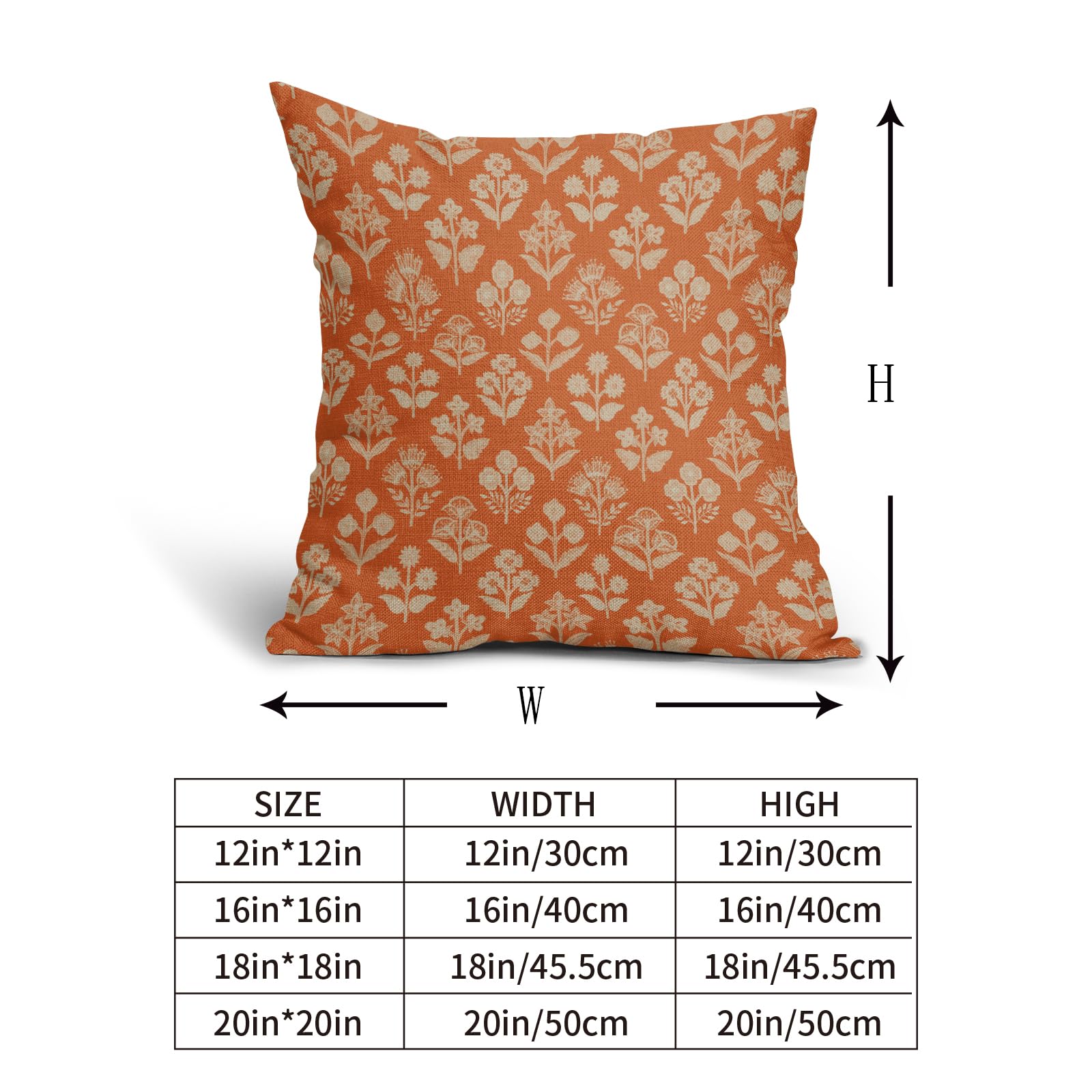 Sivirary Orange Floral Block Print Pillow Covers 18X18 Inch Set Of 2, Vintage Flower Pattern Decorative Throw Pillowcases Outdoo