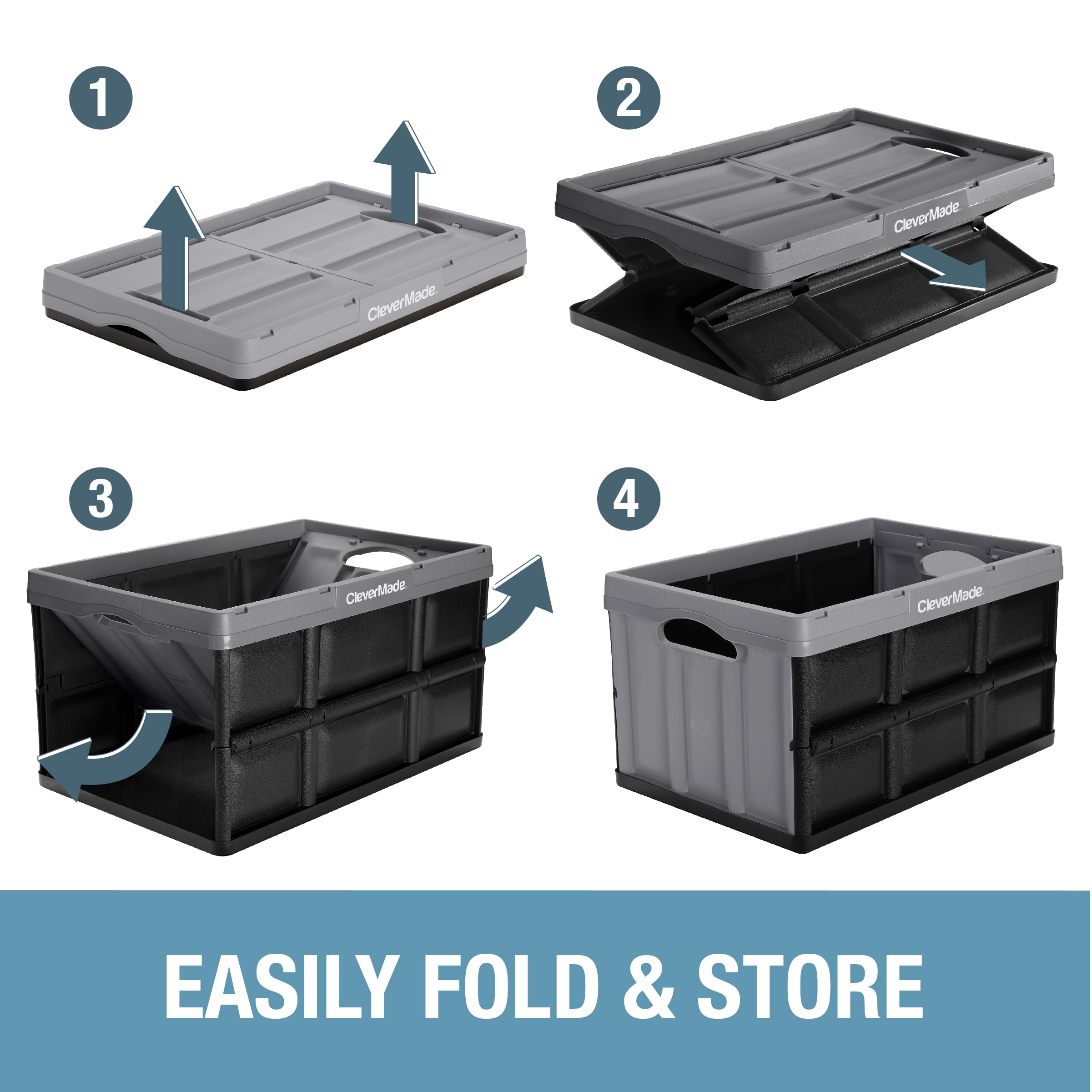 Clevermade Collapsible Storage Bin, Stone, 3Pk - 62L (16 Gal) Stackable Storage Containers, Holds 100Lbs Per Bin - Plastic Stora