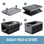 Clevermade Collapsible Storage Bin, Stone, 3Pk - 62L (16 Gal) Stackable Storage Containers, Holds 100Lbs Per Bin - Plastic Stora