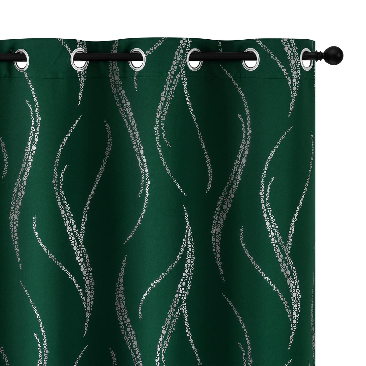Yakamok Blackout Curtains 90 Inch Length Living Room Thermal Insulated Silver Wave Line Dots Pattern Curtains Room Darkening Gro