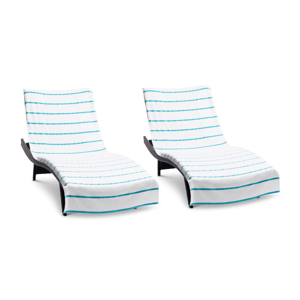 Arkwright Las Rayas Chaise Lounge Cover - (Pack Of 2) 100% Cotton Terry Towel Pool Chair Covers For Outdoor Beach Furniture, 30 X 85 In, Blue