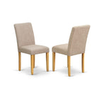 East West Furniture Anab3-Oak-04 3 Piece Dinette Set For Small Spaces Contains A Round Dining Table With Pedestal And 2 Light Tan Linen Fabric Upholstered Chairs, 36X36 Inch, Oak