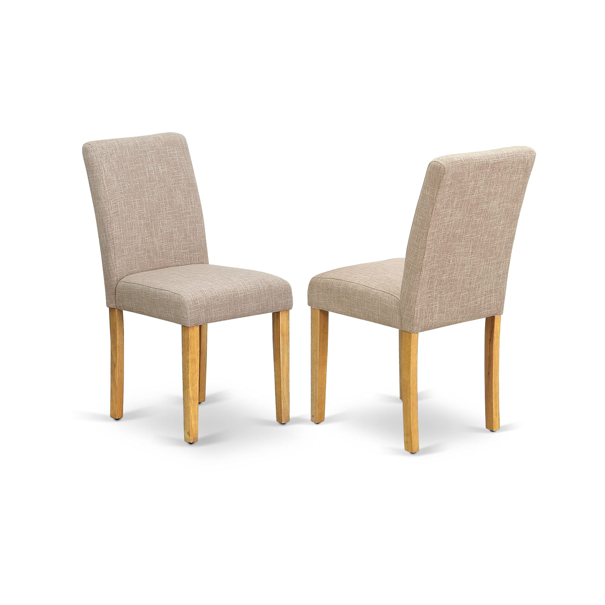 East West Furniture Anab3-Oak-04 3 Piece Dinette Set For Small Spaces Contains A Round Dining Table With Pedestal And 2 Light Tan Linen Fabric Upholstered Chairs, 36X36 Inch, Oak