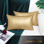 Brawarm Faux Leather Pillow Covers 12 X 20 Inches, Gold Leather Pillow Covers Pack Of 2, Crocodile Leather Decorative Lumbar Thr