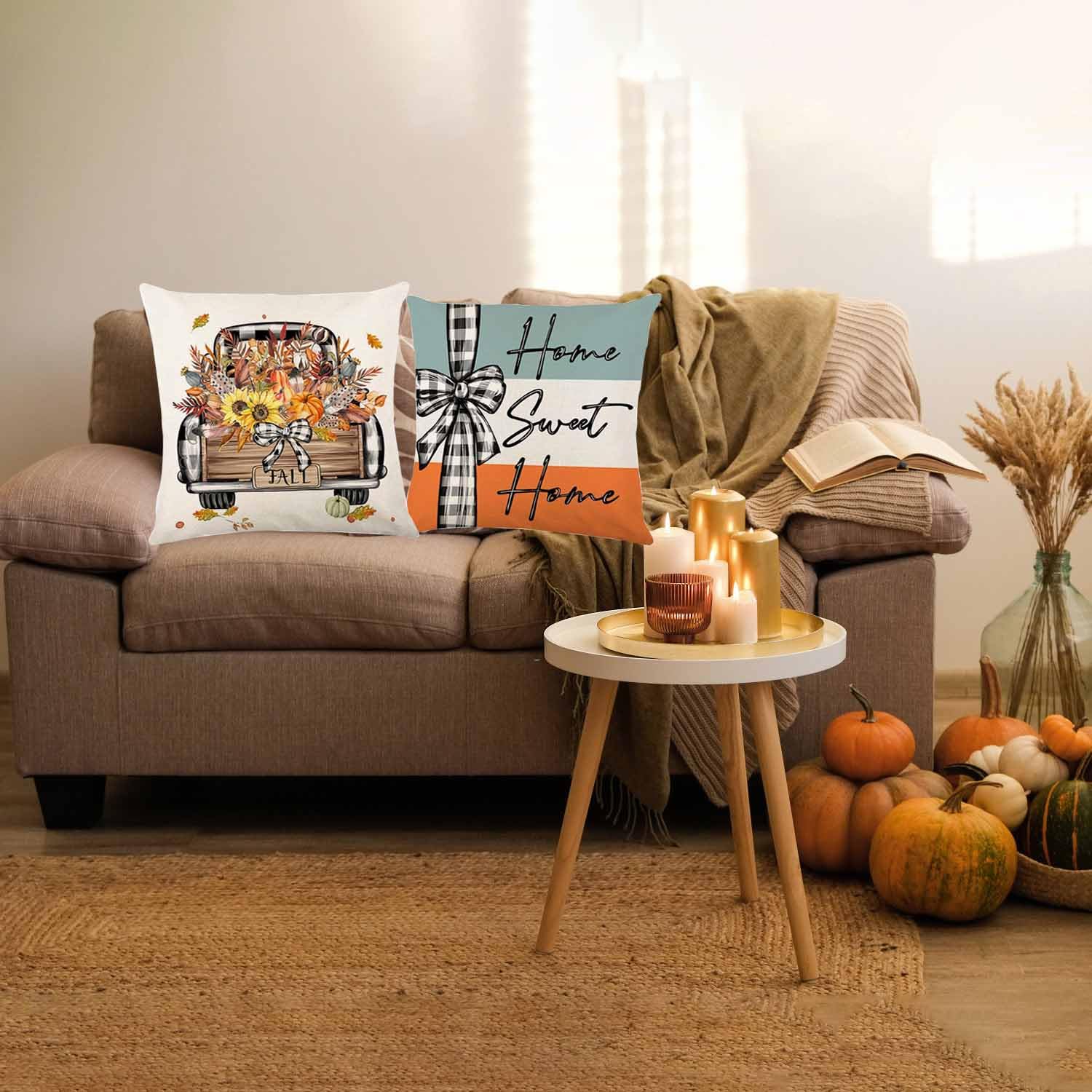 Onfaon Fall Decorations For Home, Fall Pillow Covers 18X18 Set Of 4, Thanksgiving Decorations Autumn Cushion Case For Couch(Fall