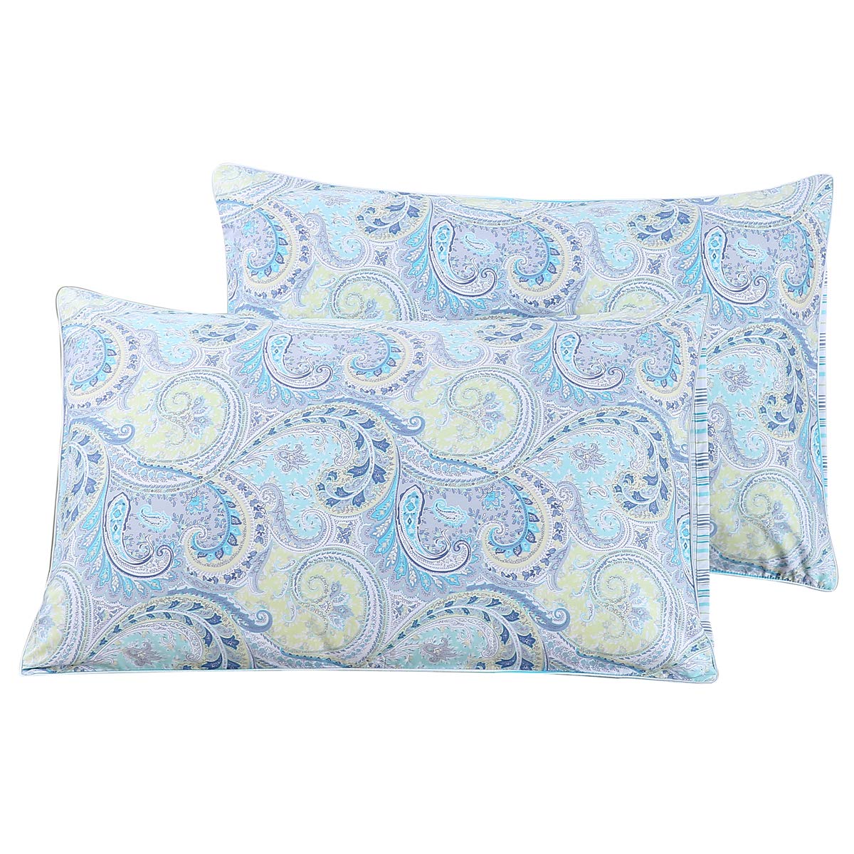 Winlife 100% Cotton Pillowcases 1000 Thread Count Floral Printed Pillow Cases Set Of 2 Pillow Cover (King Size, Blue Paisley)