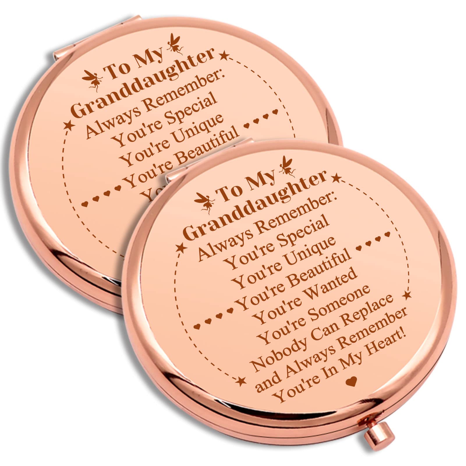 2 PCS Granddaughter Gifts Idea for Birthday Encouragement Gift Compact Makeup Mirror for Granddaughter Folding Pocket Mirror for