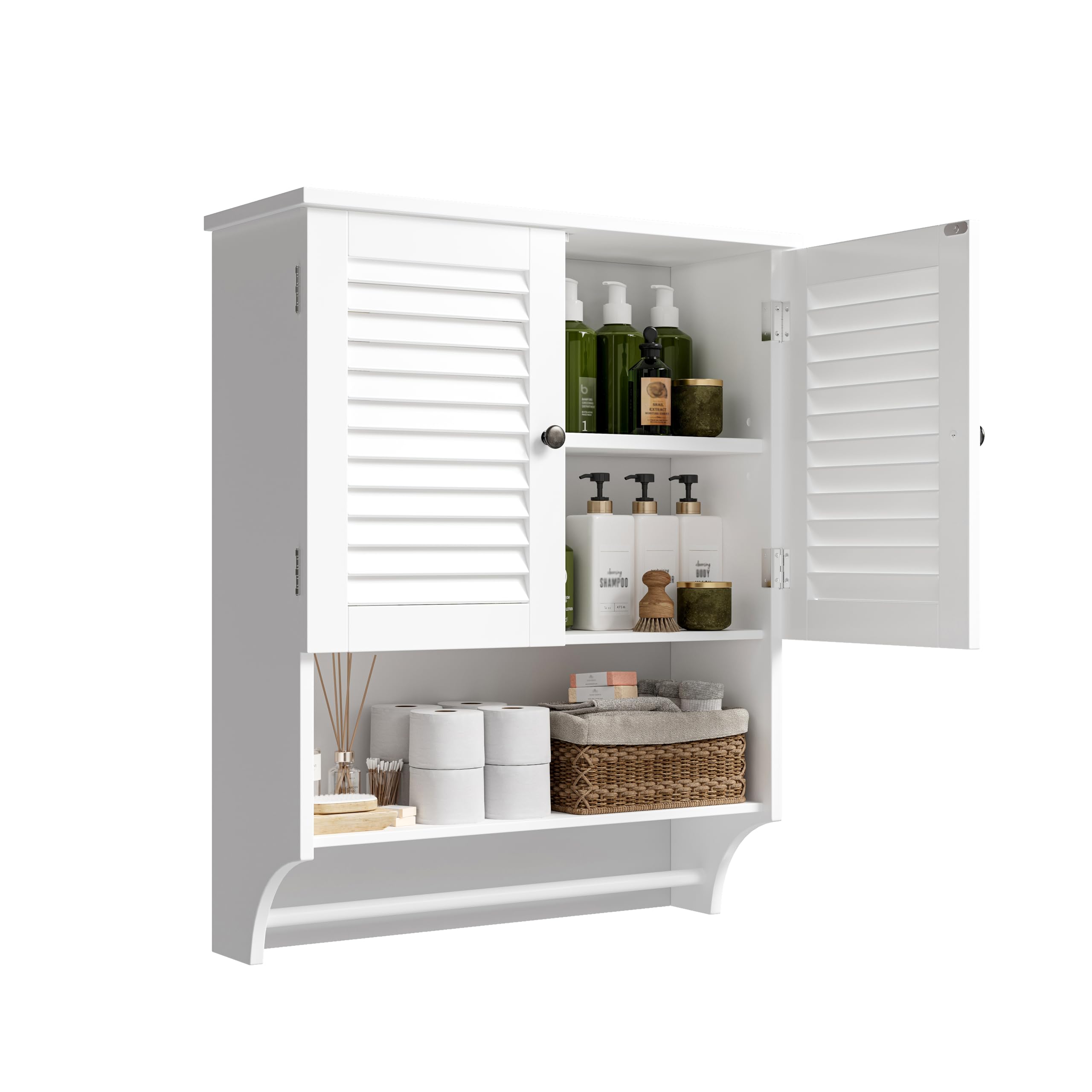 Choochoo Medicine Cabinet, Bathroom Wall Cabinet, 2 Doors Over The Toilet Space Saver Storage Cabinet With Large Space, White