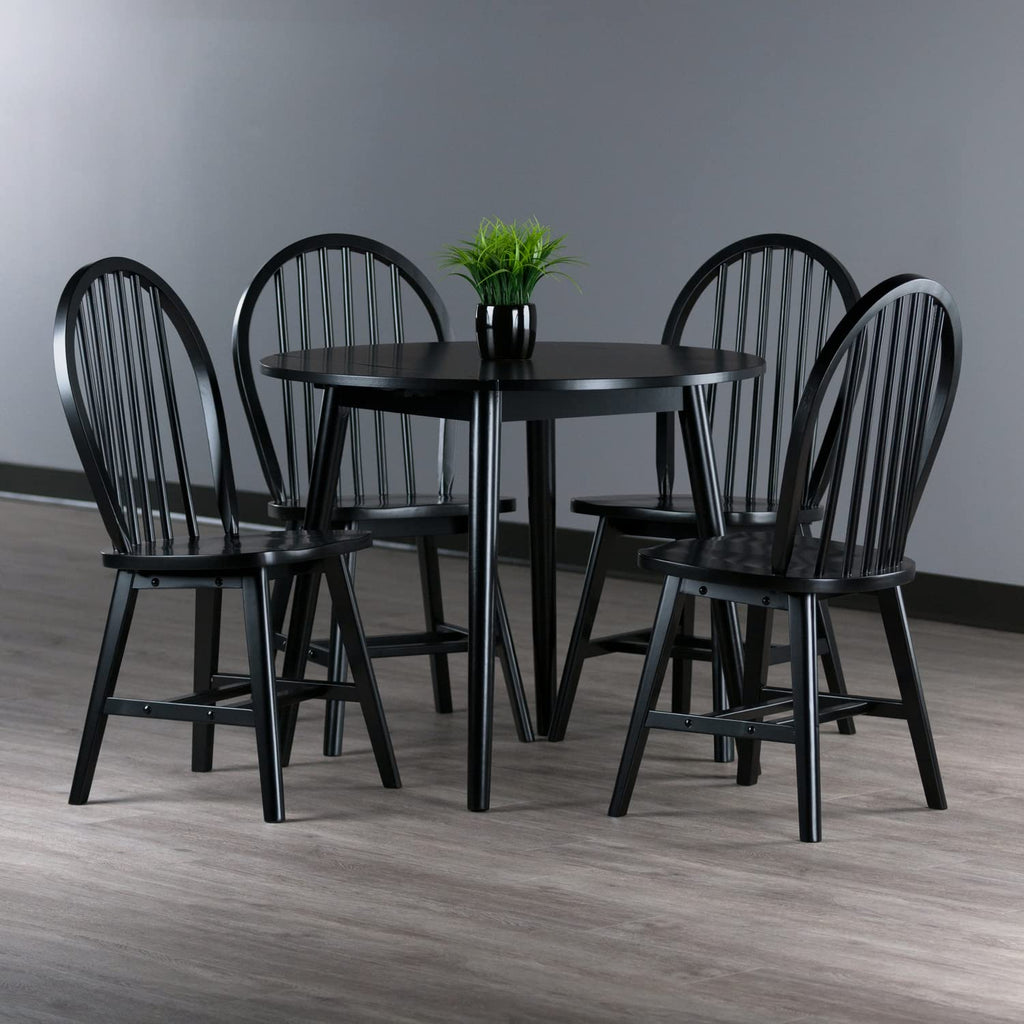 Moreno 5-Pc Drop Leaf Dining Table with Windsor Chairs - Black