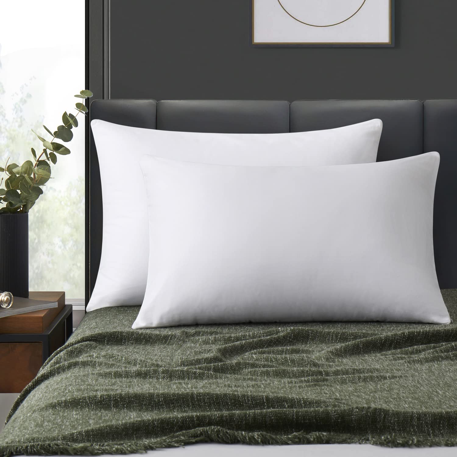 Losafefe 100% Cotton Zippered Pillow Cases Standard Size Set Of 2, Super Soft & Breathable Pillow Protectors With Zipper, White